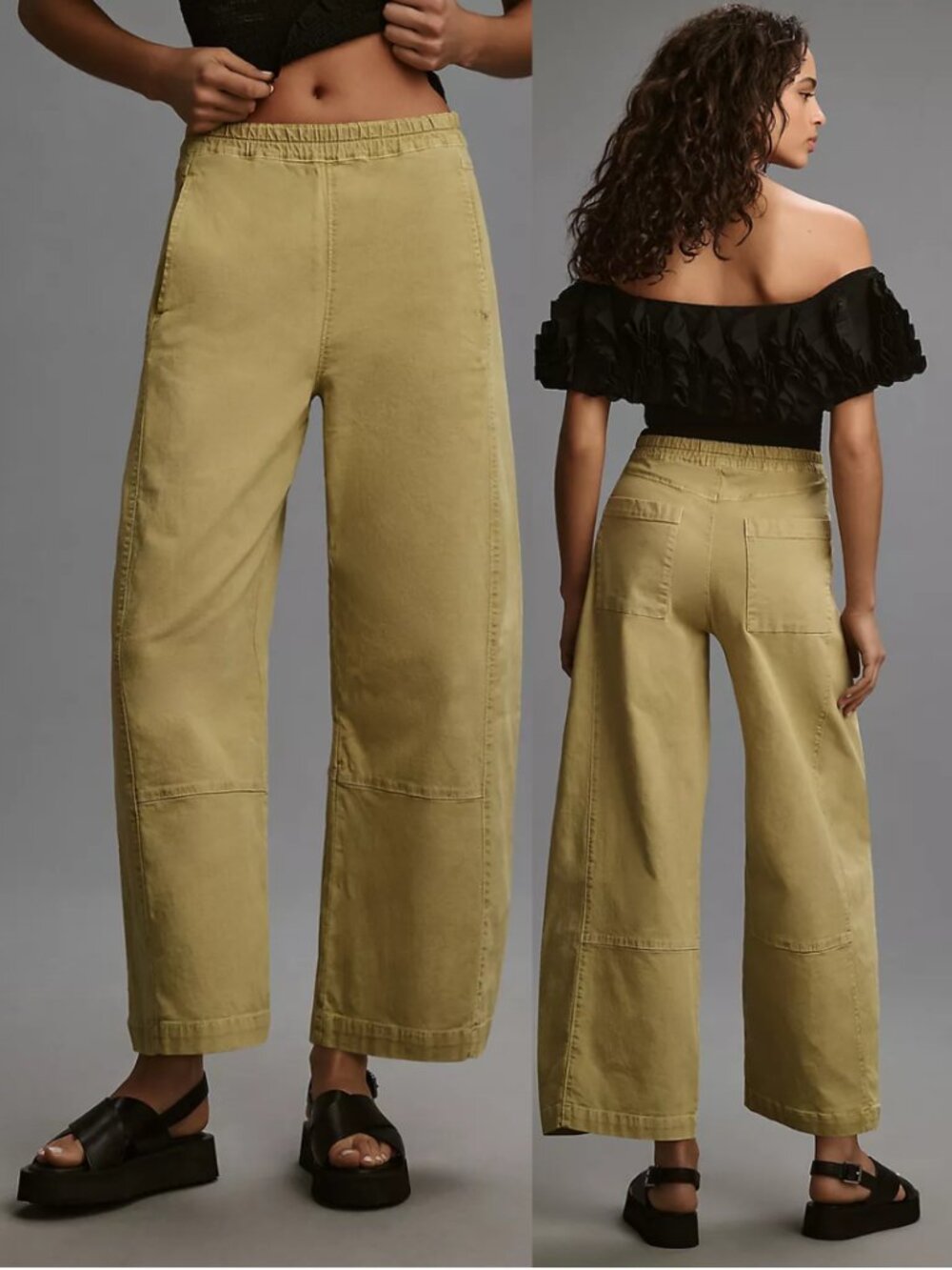 Pilcro Pale Yellow Cotton Canvas Stretch Izzie Barrel Leg Pants